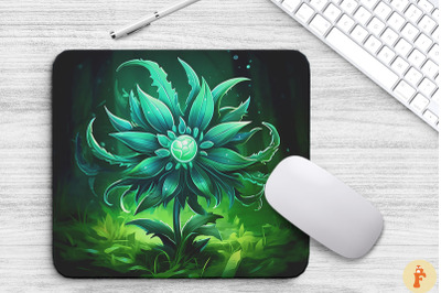 Whimsical Alien Green Flower Mouse Pad