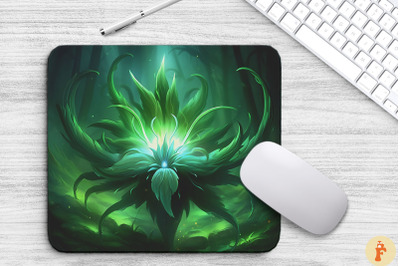 Whimsical Alien Green Flower Mouse Pad