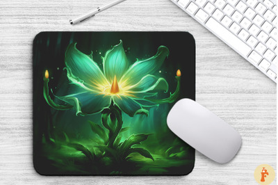 Whimsical Alien Green Flower Mouse Pad