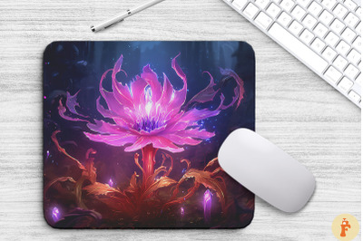 Whimsical Alien Magenta Flower Mouse Pad