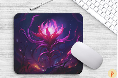 Whimsical Alien Magenta Flower Mouse Pad