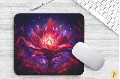 Whimsical Alien Maroon Flower Mouse Pad