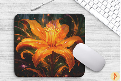 Whimsical Alien Orange Flower Mouse Pad