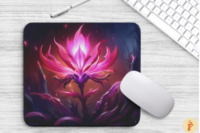 Whimsical Alien Pink Flower Mouse Pad