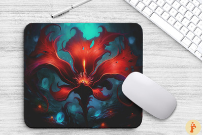 Whimsical Alien Red Flower Mouse Pad