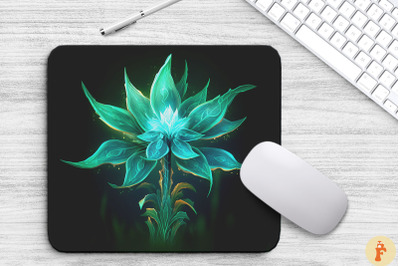 Whimsical Alien Teal Flower Mouse Pad