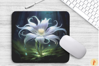 Whimsical Alien White Flower Mouse Pad