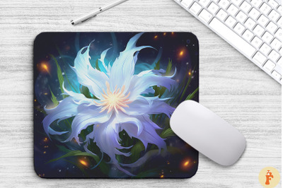 Whimsical Alien White Flower Mouse Pad