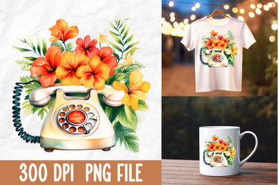 Retro 80s Vintage Phone Tropical Flower