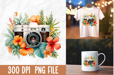 Retro 80s Vintage Camera Tropical Flower