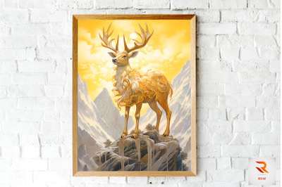 Golden Fantasy Deer Wall Art