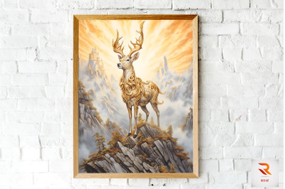 Golden Fantasy Deer Wall Art