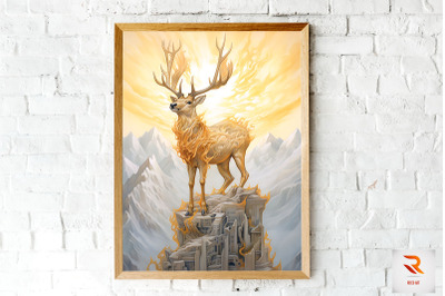 Golden Fantasy Deer Wall Art