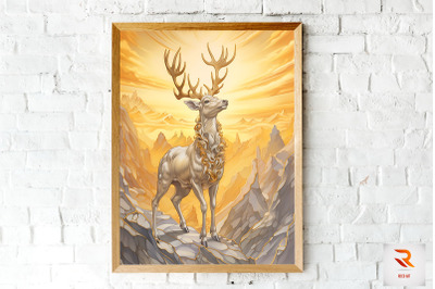 Golden Fantasy Deer Wall Art