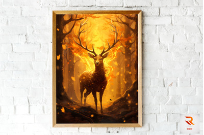 Golden Magic Deer Fantasy Wall Art