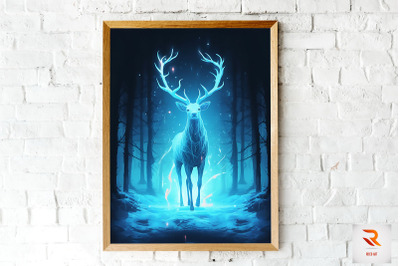 Golden Magic Deer Fantasy Wall Art