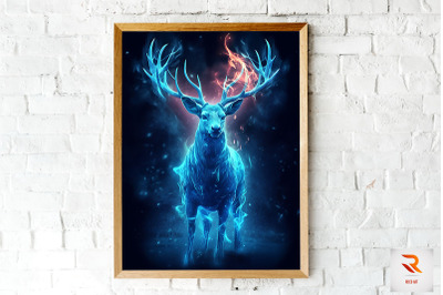 Golden Magic Deer Fantasy Wall Art