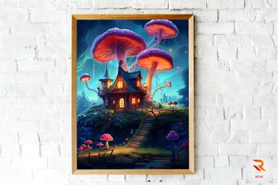 Whimsical Mushroom House Wall Art