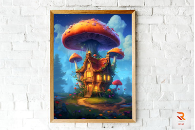 Whimsical Mushroom House Wall Art