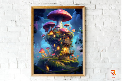 Whimsical Mushroom House Wall Art