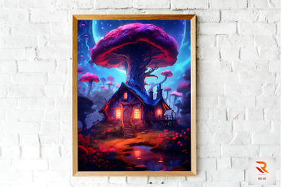 Whimsical Mushroom House Wall Art