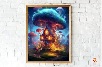 Whimsical Mushroom House Wall Art