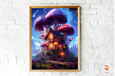 Whimsical Mushroom House Wall Art