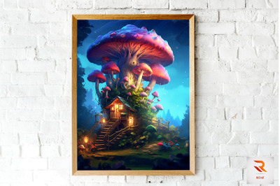 Whimsical Mushroom House Wall Art