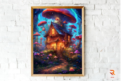 Whimsical Mushroom House Wall Art