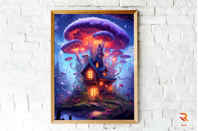 Whimsical Mushroom House Wall Art