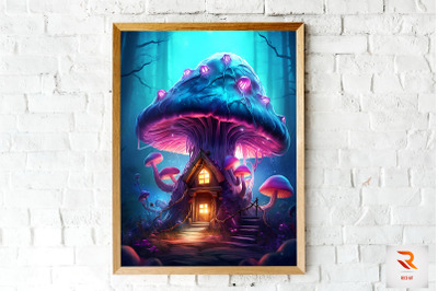 Mushroom House in the forest Wall Art