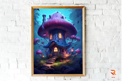 Mushroom House in the forest Wall Art