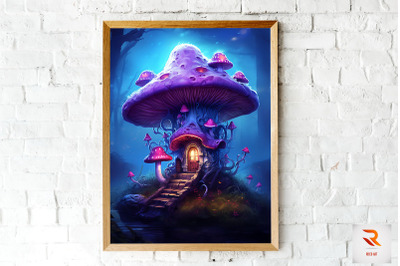 Mushroom House in the forest Wall Art