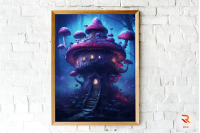 Mushroom House in the forest Wall Art