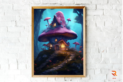 Mushroom House in the forest Wall Art