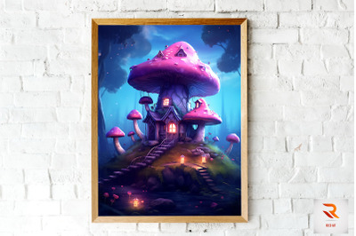 Mushroom House in the forest Wall Art