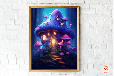 Mushroom House in the forest Wall Art