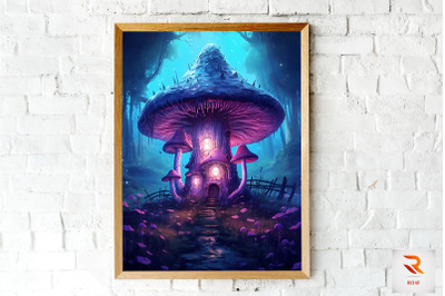 Mushroom House in the forest Wall Art