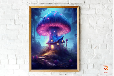 Mushroom House in the forest Wall Art