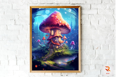 Fantasy Fairy Mushroom House Wall Art