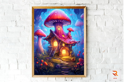 Fantasy Fairy Mushroom House Wall Art