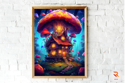 Fantasy Fairy Mushroom House Wall Art