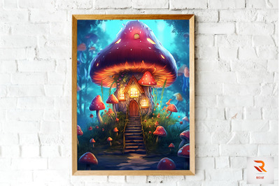 Fantasy Fairy Mushroom House Wall Art