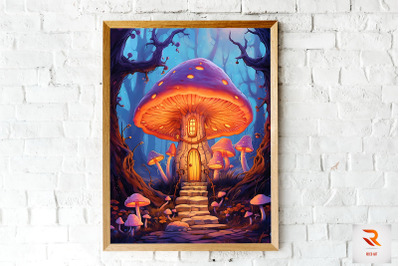 Fantasy Fairy Mushroom House Wall Art