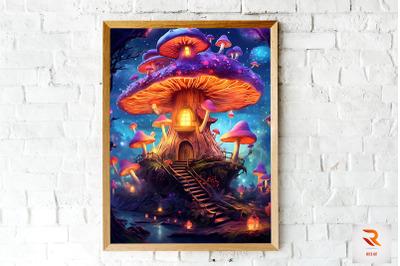 Fantasy Fairy Mushroom House Wall Art