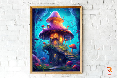 Fantasy Fairy Mushroom House Wall Art