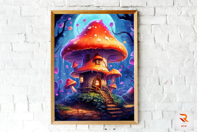 Fantasy Fairy Mushroom House Wall Art