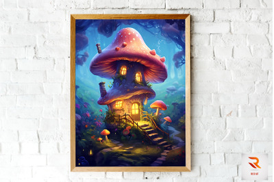 Fantasy Fairy Mushroom House Wall Art