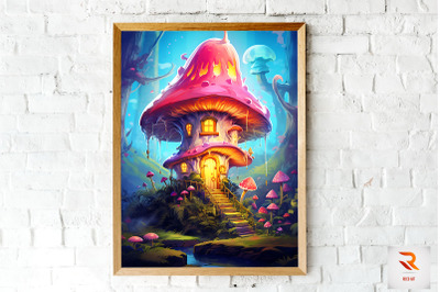 Fantasy Fairy Mushroom House Wall Art