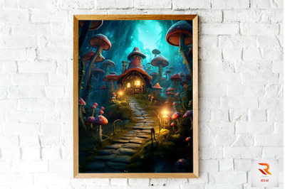 Beautiful Fairy Mushroom House Wall Art